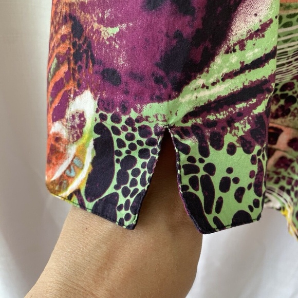 Mishca Wrap blouse Womens Petite L Colorful Abstract Tie Front Top Peplum - Picture 10 of 11